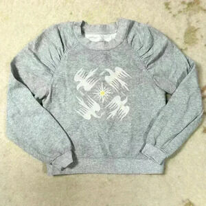 ANTHROPOLOGIE Jason Yun Peace Dove Ruched Gray Puff Sleeve Sweatshirt Women XS